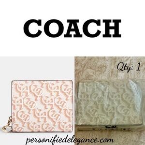 NEW Coach Chalk Multi Monogram Print Coated Canvas Leather Small Snap Wallet